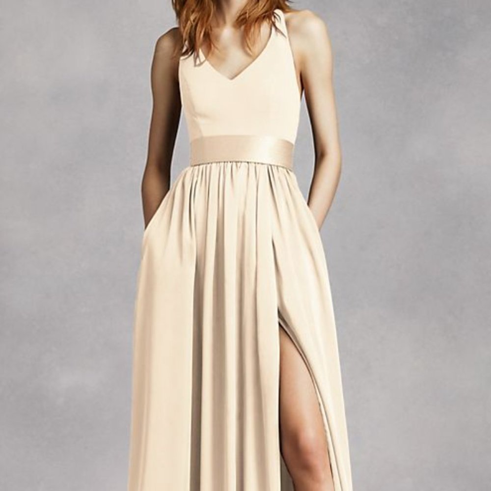 White by Vera Wang V Neck Halter Gown (Champagne)